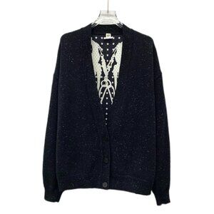 Hermès Black Wool V-Neck Long-Sleeve Cardigan With Star Print Lining Size 38 Mad